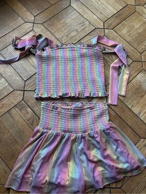 Iridescent Pastel Rainbow Tube Top & Skirt Set - Women
